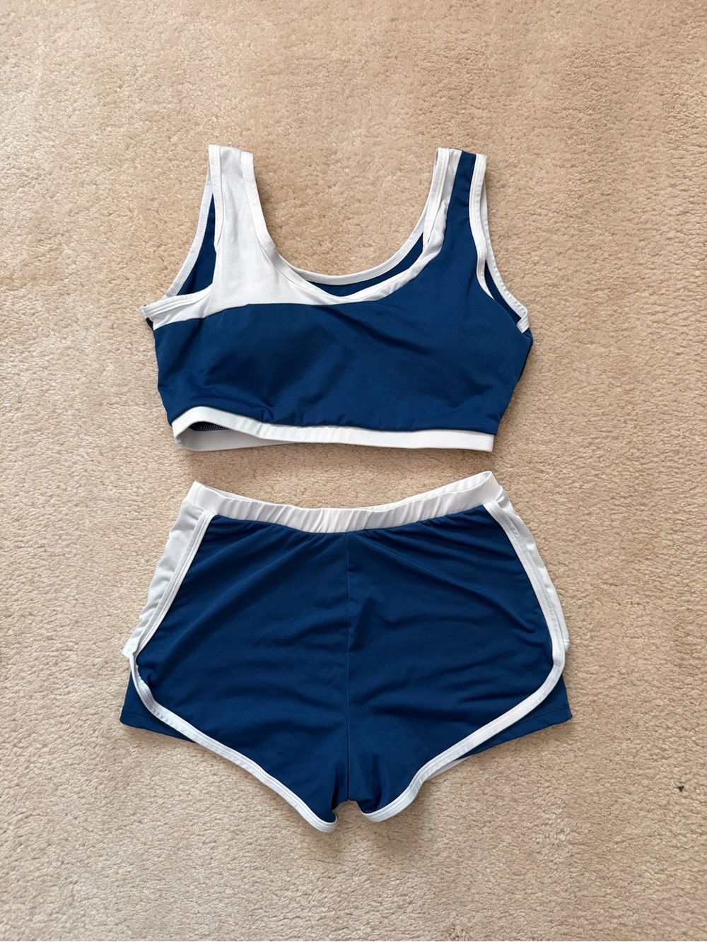 Navy & White Athletic Crop Top and Shorts Set